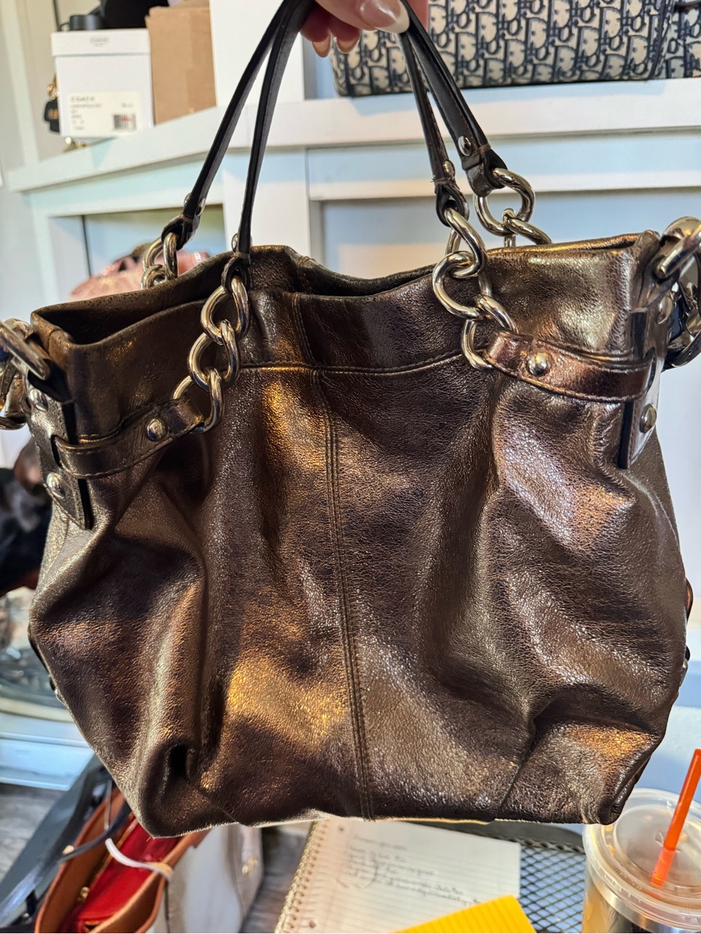 Coach Metallic Brown Leather Tote with Chain Handles